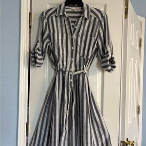 Max Studio Striped Long Sleeve Dress - Blue and White